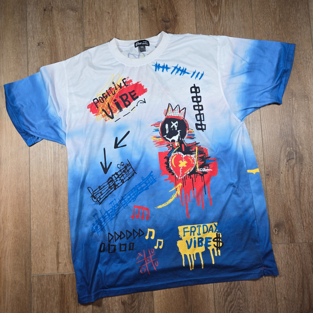 One Color Nation Shirt Men 2XL Graffiti AOP Y2K Positive Vibes Streetwear Rap